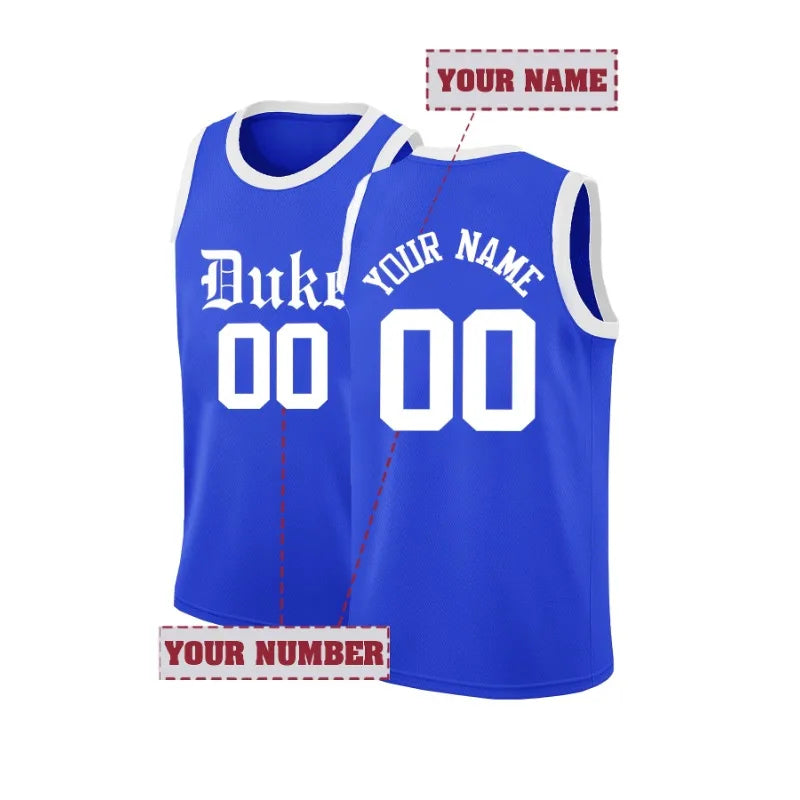 Customizable Duke Basketball Jersey Personalized Name & Number Embroidery, Breathable Sleeveless Sports Top for Men Casual Wear