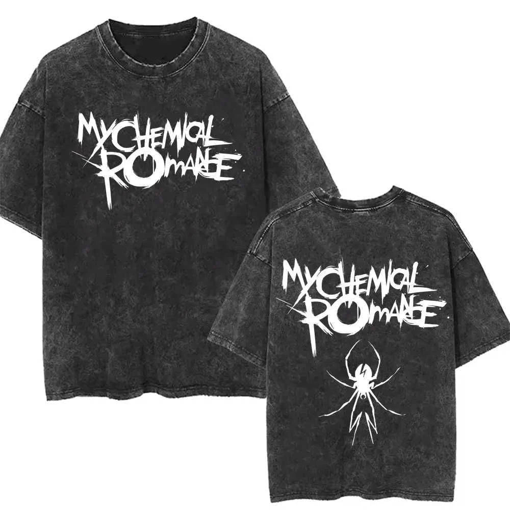 Vintage My Chemical Romance Print Washed T-shirts Women Men Summer Streetwear Retro Casual Fashion Short Sleeve Washed T-shirts
