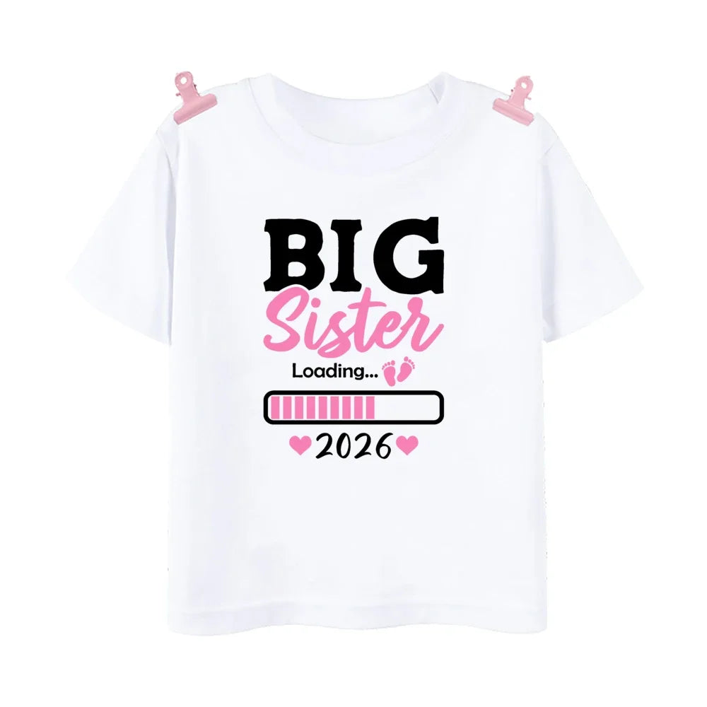 Big Sister 2026 Teenage Children Short Sleeve Tops T-shirt Summer Girls Casual Loose Fashion Round Neck Children’s Clothing