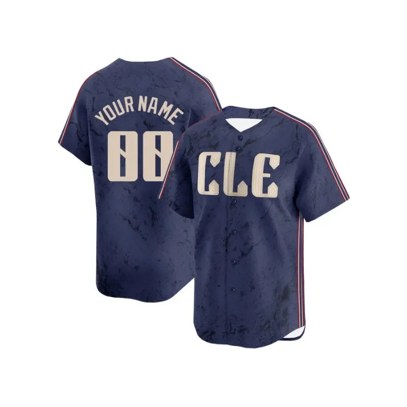 Personalized Men's Baseball Jersey with Custom Name and Number Embroidery Cleveland Blue Short Sleeve Button Down DIY Shirts