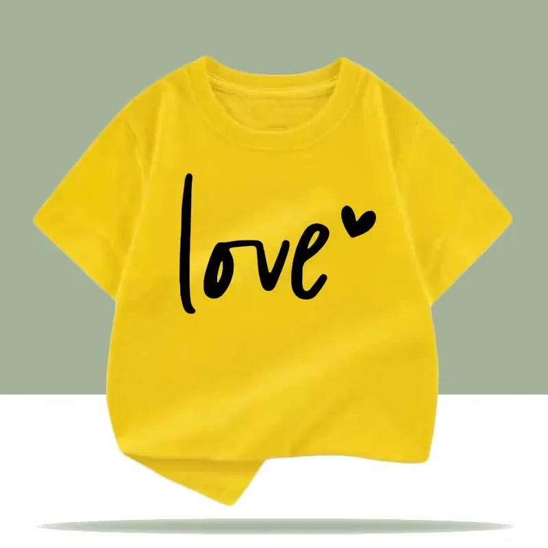 Love Heart Print Children T-shirts Summer Girls Boys Cute Casual Colorful Comfortable Tops Kids Crew Neck Short Sleeve T-shirts