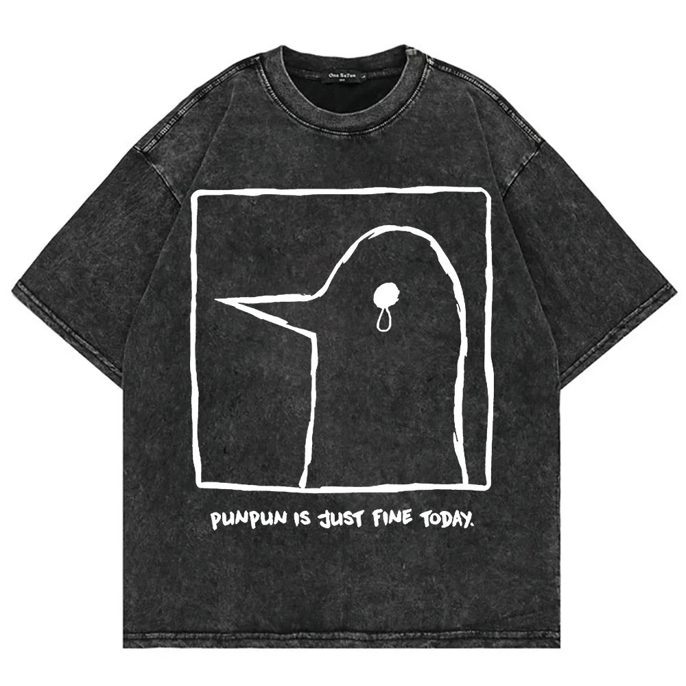 Goodnight Punpun Graphic Print Washed T Shirt for Men Women Clothing Summer Retro Fashion Casual O-Neck Short Sleeve Tees