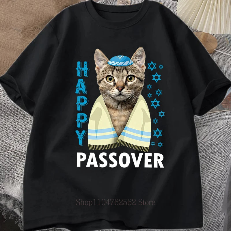 Passover Cat Print T-shirts Summer Fashion Funny Casual Tops for Men Streetwear Oversize Women O-Neck Short Sleeve Tops T-shirts
