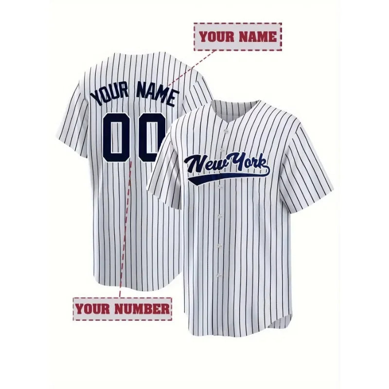 Customized Name and Number Men's Embroidery Baseball Jersey New York White And Black Stripes Personalized Short Sleeve Shirts