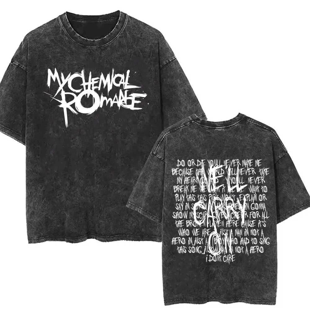 Vintage My Chemical Romance Print Washed T-shirts Women Men Summer Streetwear Retro Casual Fashion Short Sleeve Washed T-shirts