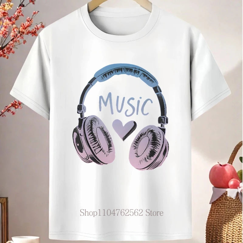 Music Graphic Print T-shirts Summer Children Clothing Boys Girls Funny Colorful Tops Kids Crew Neck Short Sleeve T-shirts