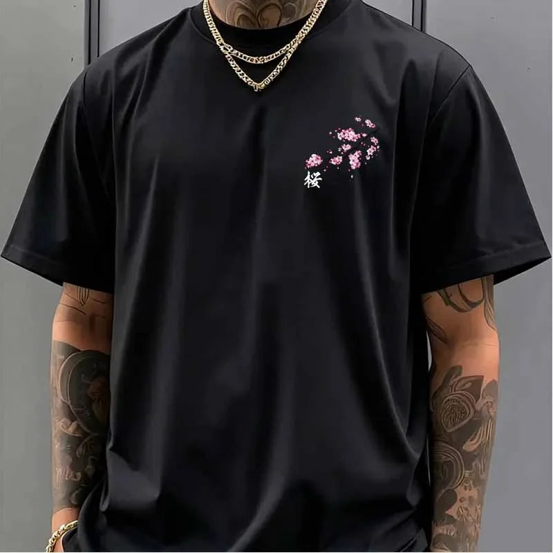 Retro Cherry Blossom Graphic Print T-shirts Summer Casual Fashion Funny Streetwear Vintage Cotton Tops O-Neck Short Sleeve Tees