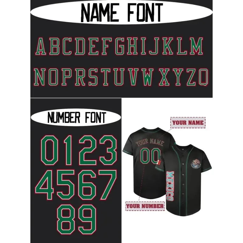 Customized Name&Number Men's Embroidery MEXICO Design Short Sleeve Loose Breathable Baseball Jersey Sports Shirt  Men Clothing