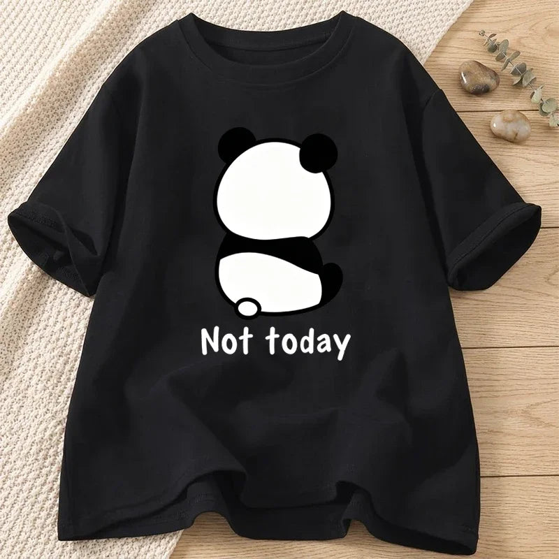 Women's Clothing Cute Panda Not Today Print T-Shirts Summer Casual Fashion Cotton Tops Harajuku Crew Neck Short Sleeve T-shirts