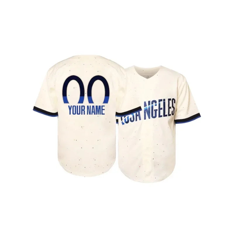 Customized Name And Number Men's Embroidery Baseball Jersey Los Angeles Personalized Short Sleeve Button Down Shirts DIY