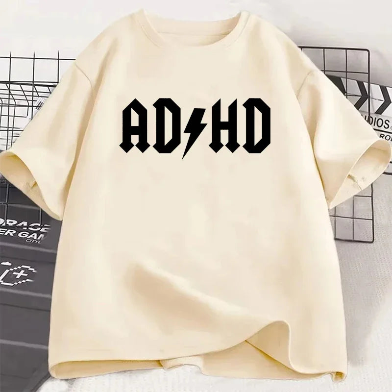 Adhd Printed Pattern T-shirts Summer Women Casual Fashion Minimalist Tops Streetwear Y2K Oversize O-Neck Short Sleeve T-shirts