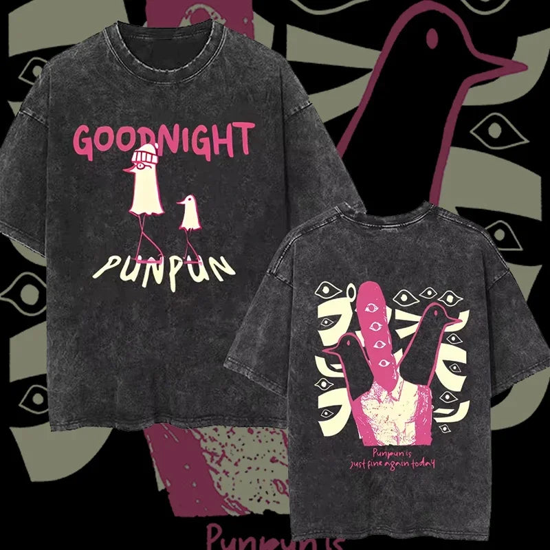Goodnight Punpun Graphic Print Washed T Shirt for Men Women Clothing Summer Retro Fashion Casual O-Neck Short Sleeve Tees