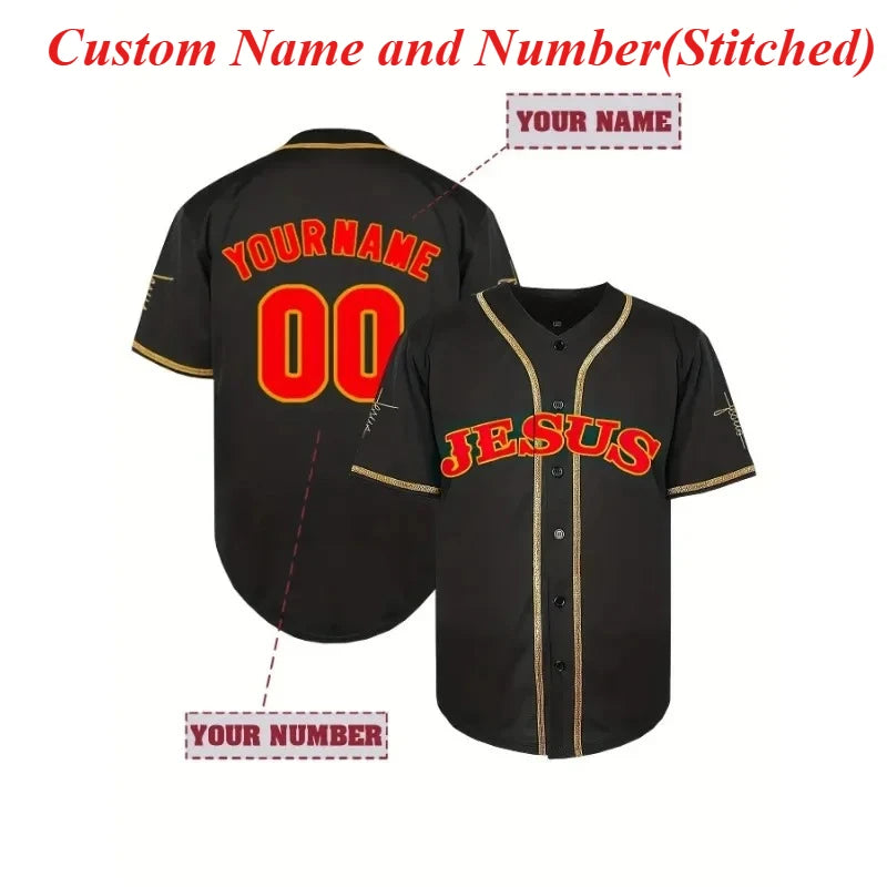 Customized Name And Number Men's Embroidery Baseball Jersey Jesus Personalized Short Sleeve Button Down Shirts For Streetwear