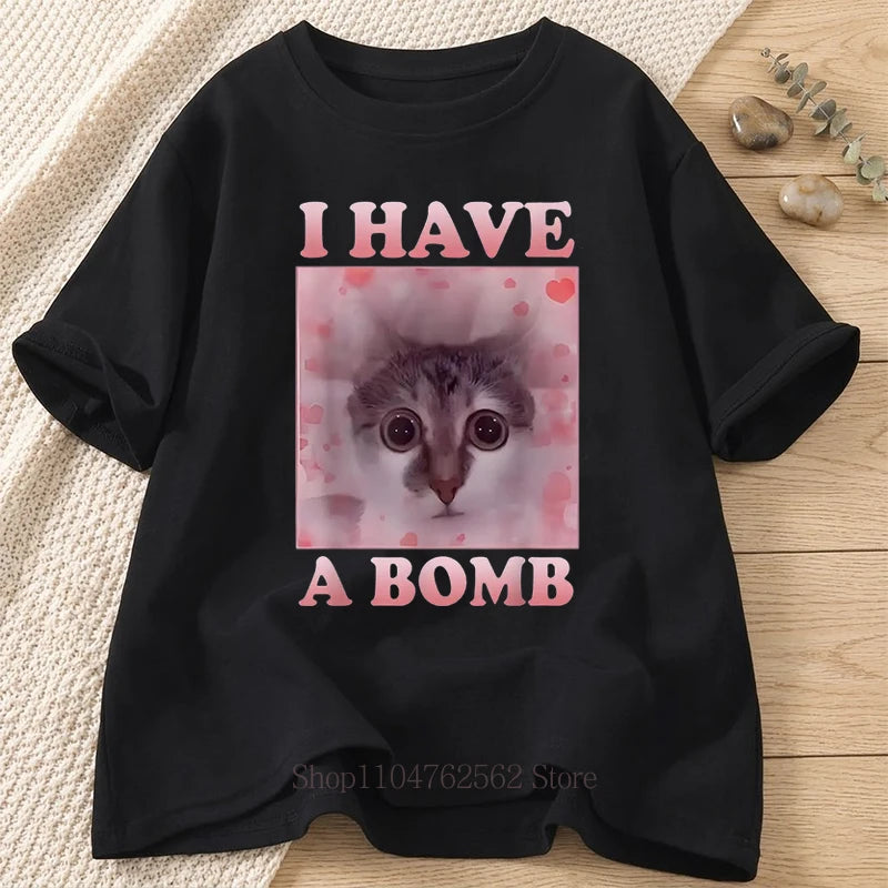 Funny Cute Cat Print T-shirts Summer Women Men Streetwear Casual Fashion Y2K Tops Vintage O-Neck Short Sleeve Tees Unisex