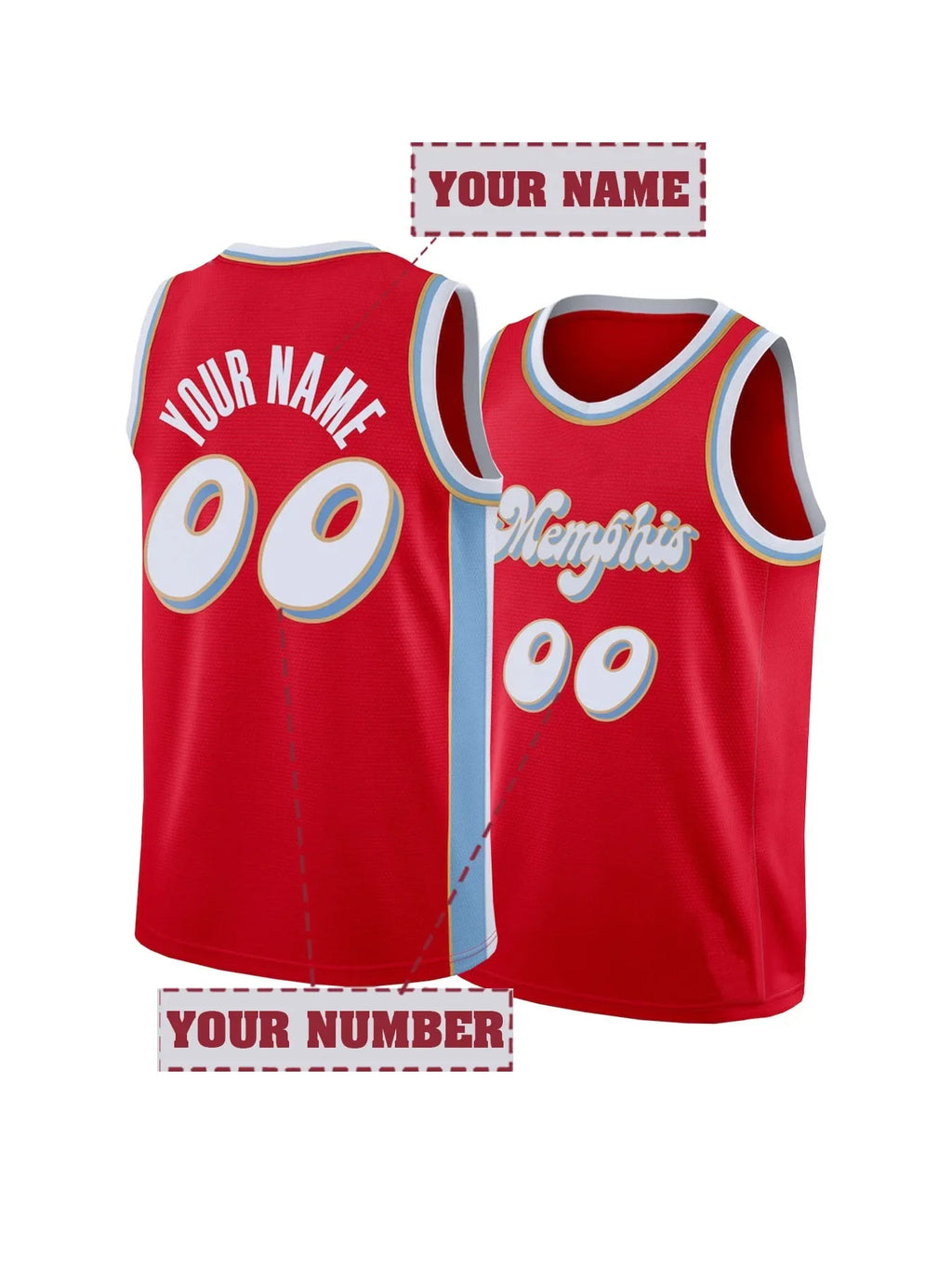 Customized Memphis Basketball Jersey Sports Uniform Suit for Men Women Personalized Stitched Vest Make Your Own DIY Tank Tops