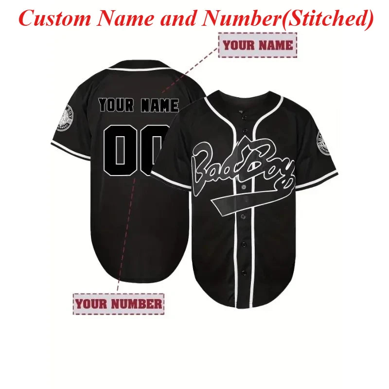 Custom Name And Number Men's Baseball Jersey Embroidered Bad Boy Short Sleeve Breathable Sportswear Men Clothing DIY T-Shirt