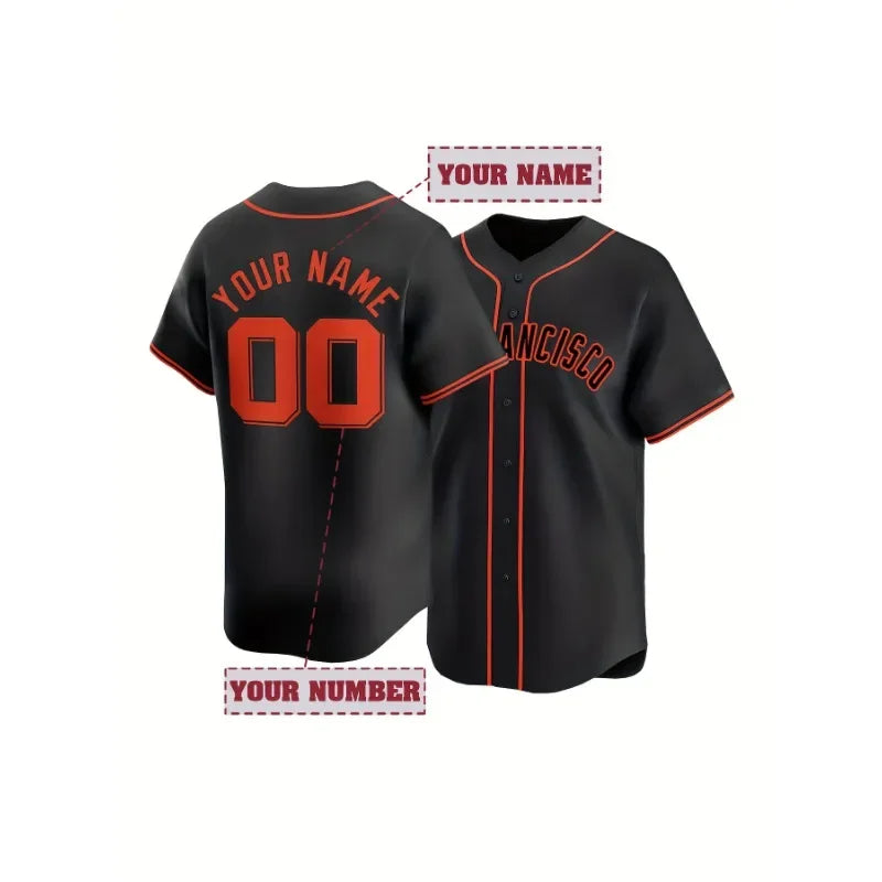 Customized Name And Number Men's Embroidery Baseball Jersey San Francisco Personalized Short Sleeve Button Down DIY Shirts