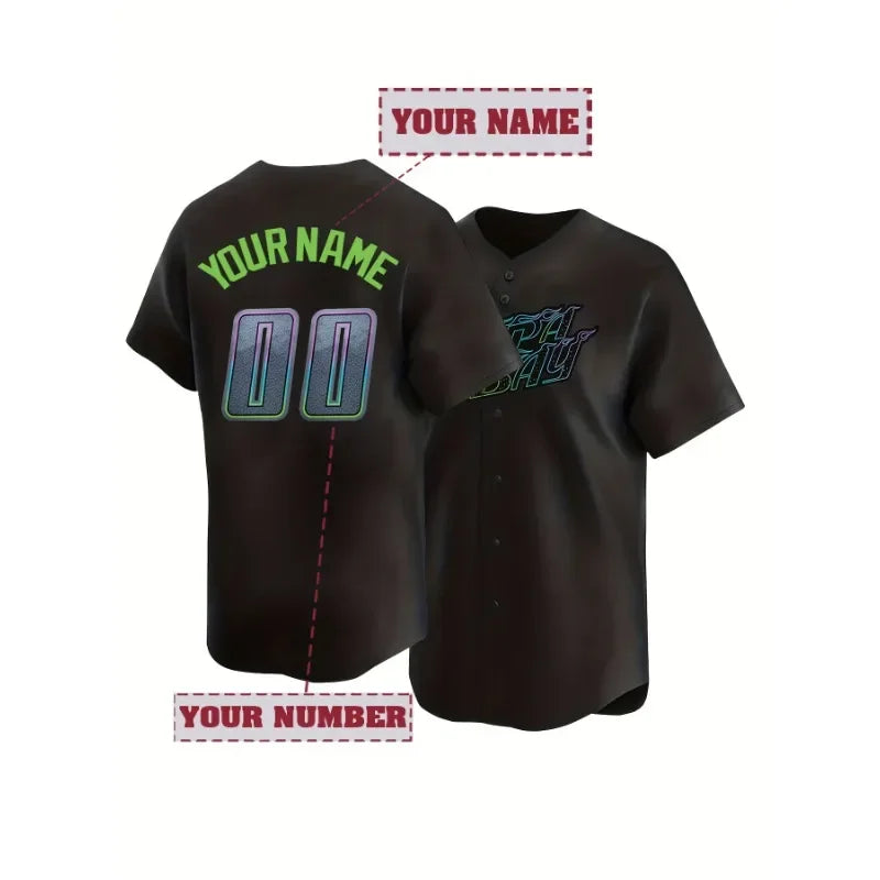 Customized Name&Number Boyfriend Style Men's Embroidery Baseball Jersey Tampa Bay Personalized Short Sleeve Button Down Shirts