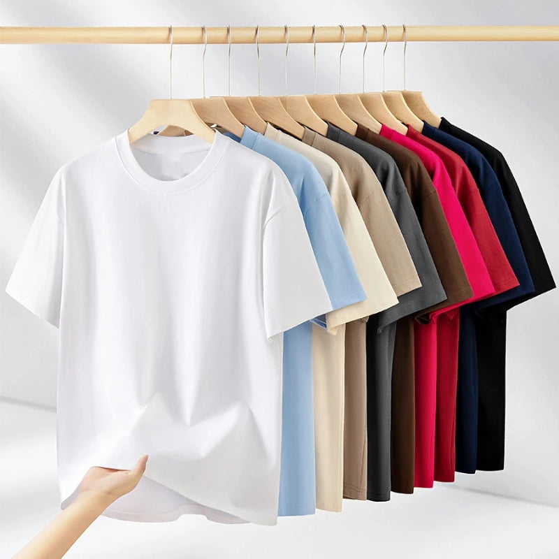 2025 Solid T-shirt Men Women Summer Casual Loose Fashionable Trend Cotton O-Neck Short Sleeve High Quality Tops Clothing Unisex