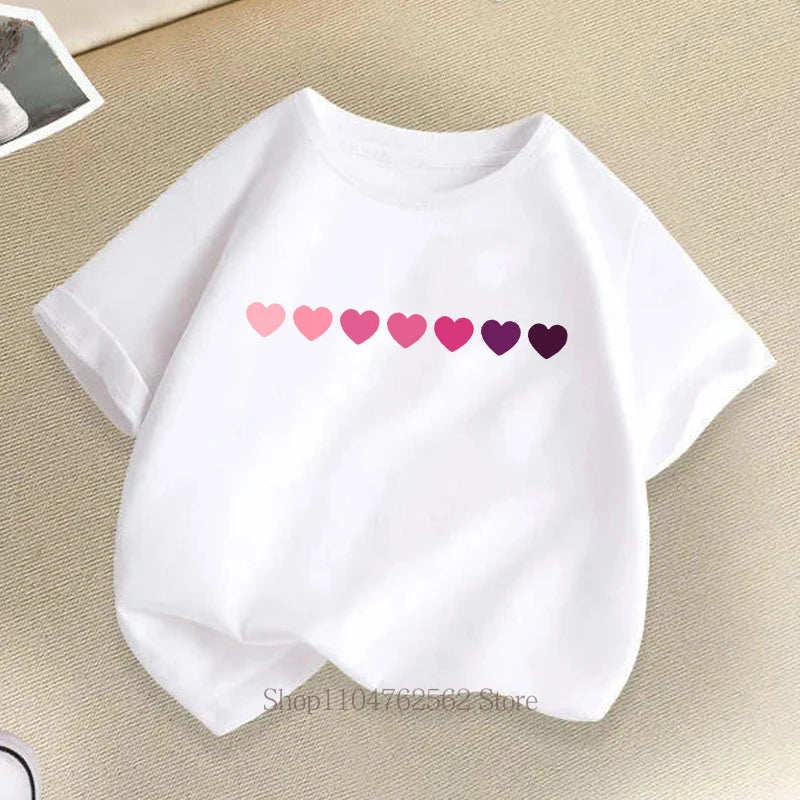 Heart Graphic Print Children T-shirts Summer Casual Fashion Kawaii Girls Colorful Tops Kids O-Neck Short Sleeve T-shirts