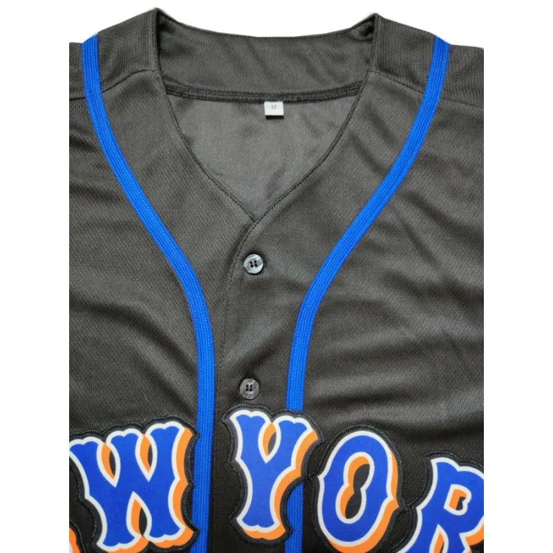 Customized Name And Number DIY Men's Embroidery Baseball Jersey New York V-Neck Personalized Short Sleeve Button Down Shirts