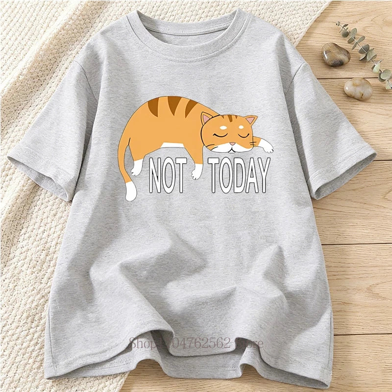 Not Today Funny Cats Graphic T-shirts for Women Summer Cute Casual Fashion Loose Harajuku Tops Crew Neck Short Sleeve T-shirts