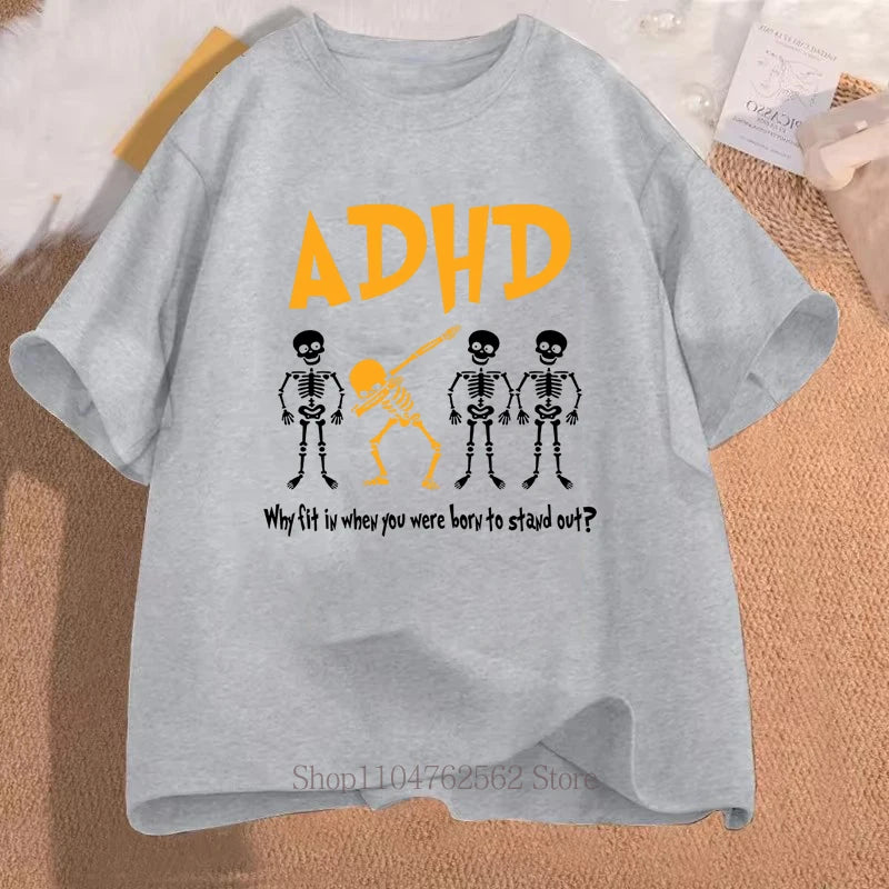 ADHD Graphic Print T-shirts Women Men Summer Casual Fashion Funny Streetwear Oversozed O-Neck Short Sleeve Tops T-shirts
