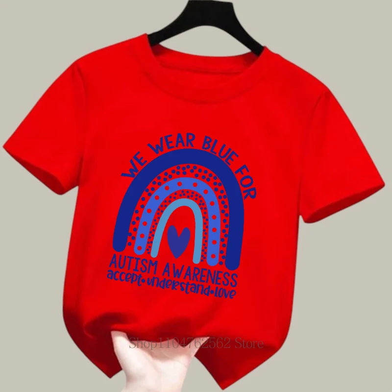 We Wear Blue For Autism Children T-shirt Boys Girls Summer Casual Fashion Punk Tops Kids Colorful O-Neck Short Sleeve T-shirts