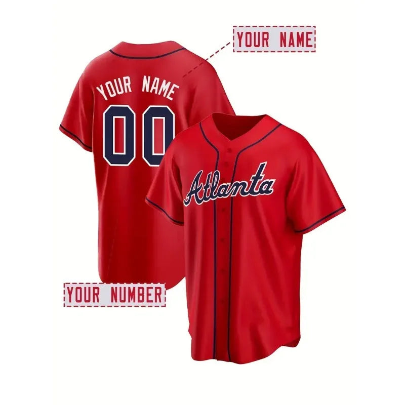 Customized Name And Number Men's Embroidered Baseball Jersey Atlanta V-Neck Personalized Breathable Short Sleeved Shirt Falcons