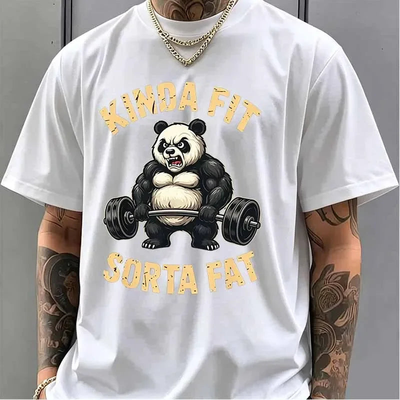 Kinda Fit Sorta Fat Panda Funny Print T-shirts Men Summer Casual Fashion High Street Gym Cotton Tops Crew Neck Short Sleeve Tees