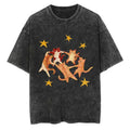 Women Dance Cats Retro Graphic Print Washed T-shirts Summer Fashion Streetwear Hip Hop Casual Tops O-Neck Short Sleeve T-shirts