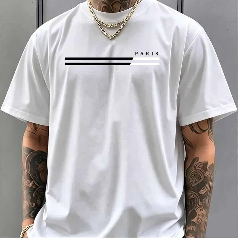Paris Letter Graphic Print T-shirts Summer Casual Fashion Men Comfortable Minimalist Cotton Tops O-Neck Short Sleeve T-shirts
