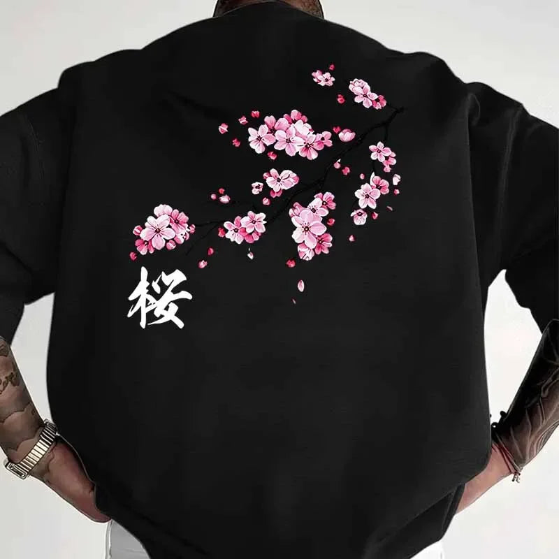 Retro Cherry Blossom Graphic Print T-shirts Summer Casual Fashion Funny Streetwear Vintage Cotton Tops O-Neck Short Sleeve Tees