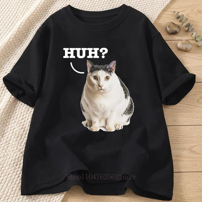 Huh Cat Graphic T-shirts for Women Men Summer Casual Fashion Loose Funny Streetwear Tops Crew Neck Short Sleeve T-shirts