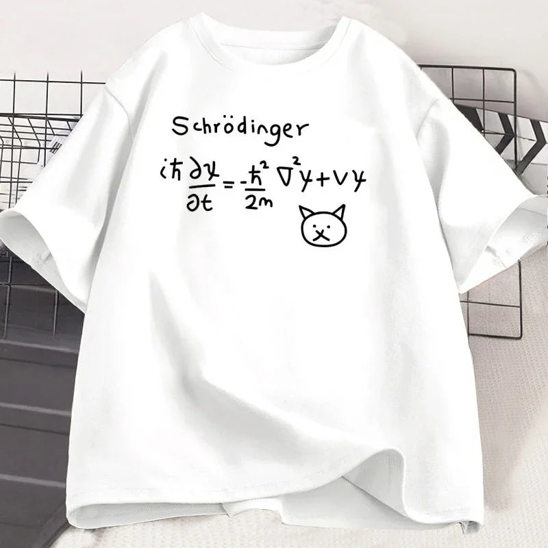 Funny Quantum Mechanics Cat Print T-shirt for Men Women Summer Oversize Casual Fashion Tops Crew Neck Short Sleeve Cotton Tees