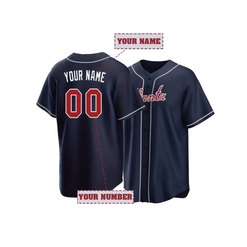 Customized Name And Number Men's Embroidered Baseball Jersey Atlanta V-Neck Personalized Breathable Short Sleeved Shirt Falcons