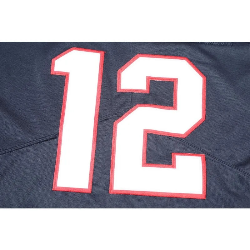 Customized Name And Number Men's Embroidered American Football Jersey New England Blue V-Neck Personalized Short Sleeved Shirt