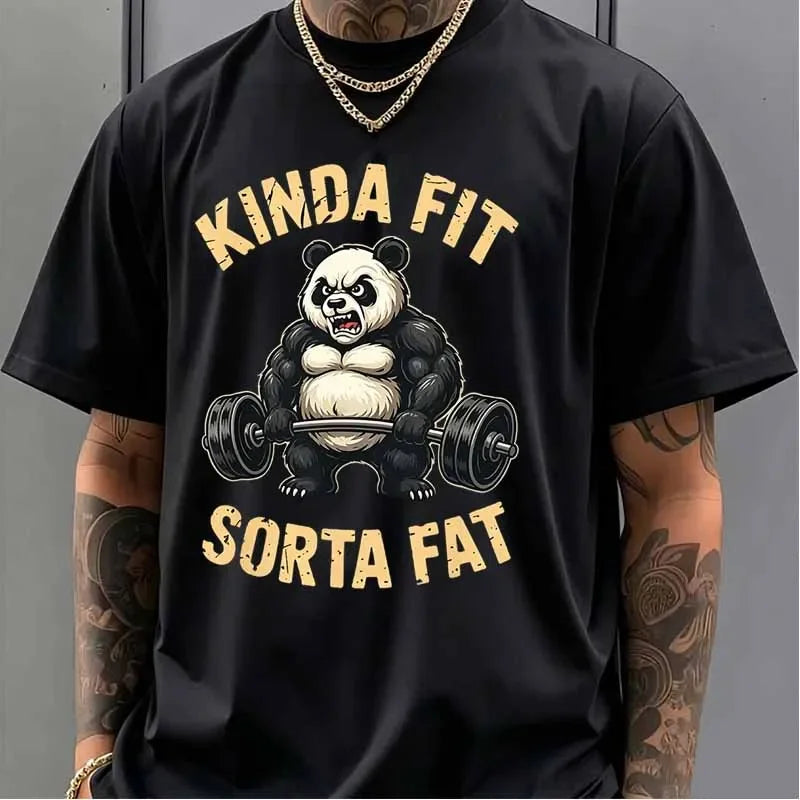 Kinda Fit Sorta Fat Panda Funny Print T-shirts Men Summer Casual Fashion High Street Gym Cotton Tops Crew Neck Short Sleeve Tees