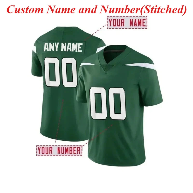 Custom Name And Number Men's Embroidered Football Shirt New York Green V-Neck Personalized Short Sleeved T-Shirt Men Clothing