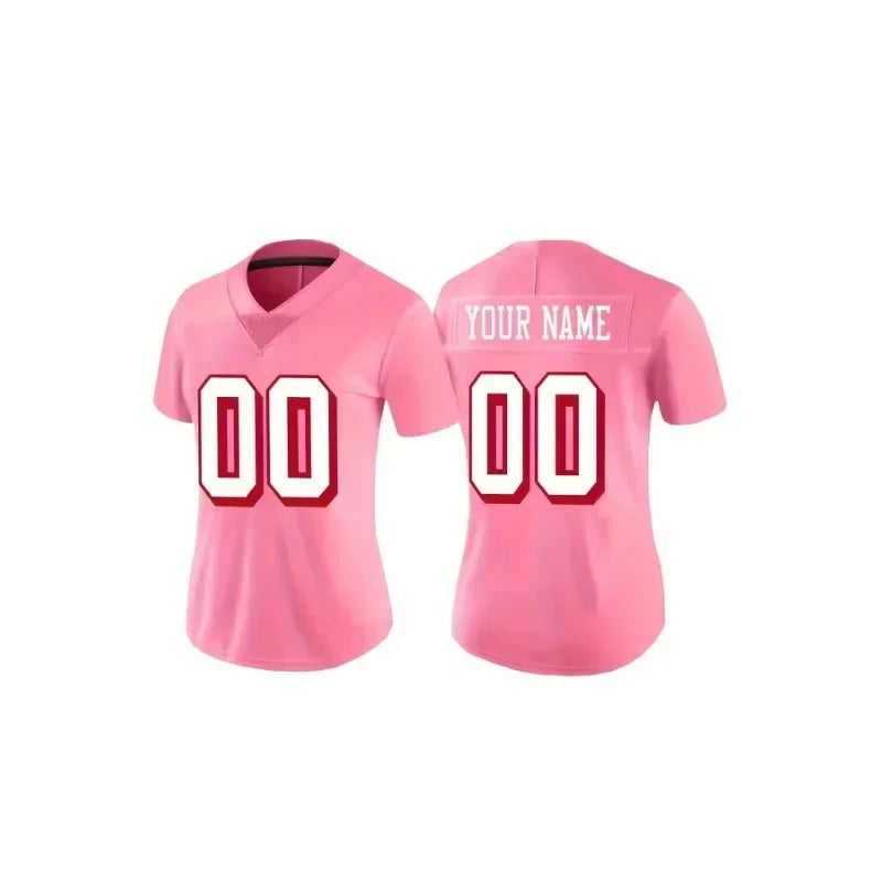 Pink Color Customized Football Jersey for Women Football Short Sleeves DIY Athletic Tee Shirts Personlized Team Name and Number