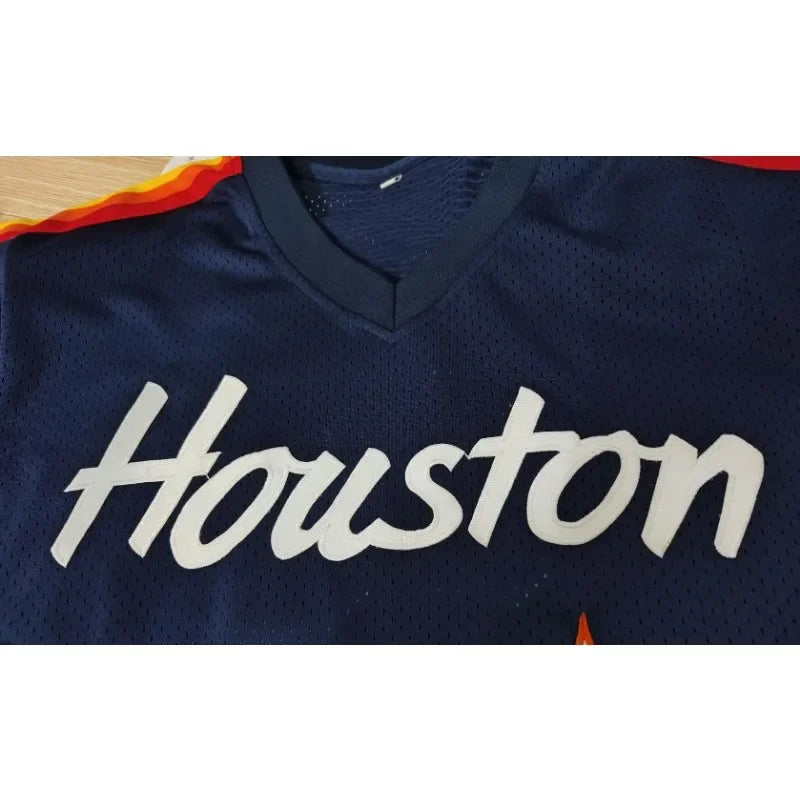 Customized Name And Number Men's Embroidery Baseball Jersey Houston Blue V-Neck Personalized Short Sleeve DIY Unisex T-Shirts