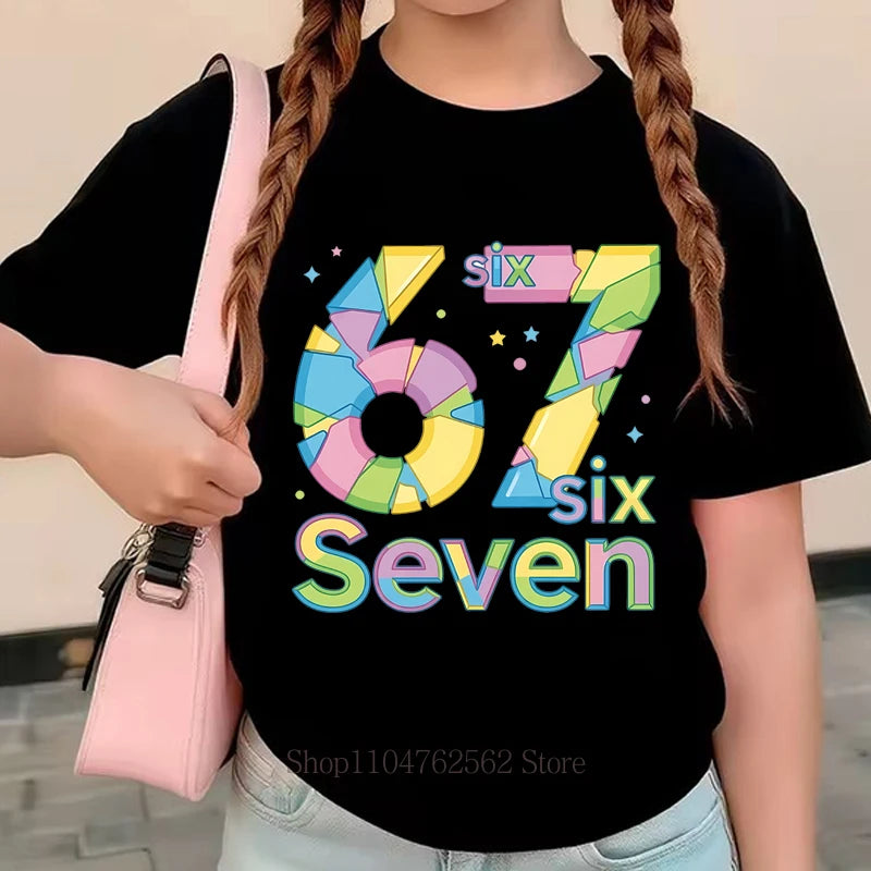 Six Seven Graphic Print Children's Clothing Boys Girls Summer Casual Fashion Colorful Tops Kids Crew Neck Short Sleeve T-shirts