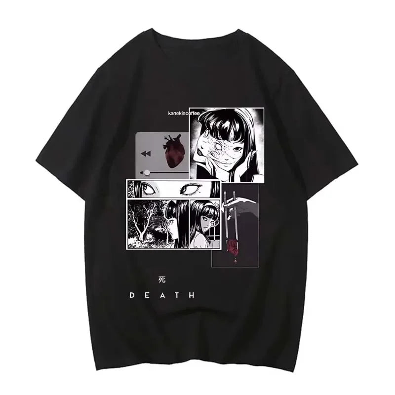 Japanese Style Retro Graphic Print T-shirts Summer Women Casual Fashion High Street Y2K Tops Crew Neck Short Sleeve Cotton Tees