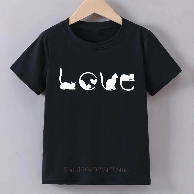 Cute Cats Graphic Print Children's Clothing Summer Girls Kawaii Fashion Funny Tops Kids Colorful Crew Neck Short Sleeve T-shirts