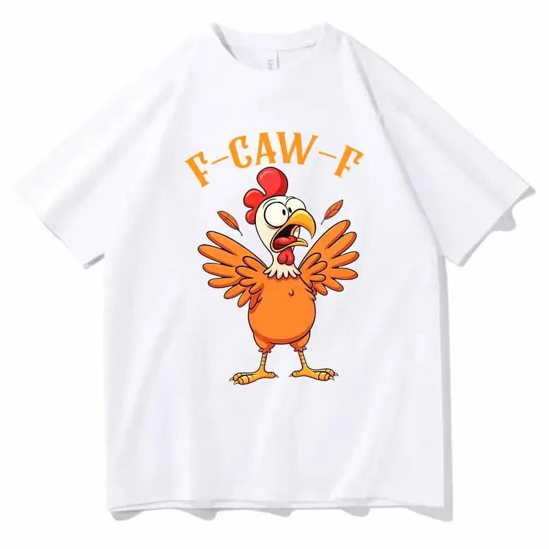 F-caw-f Chicken Print T-shirt Summer Men Comfortable Fashion Casual Hip Hop Streetwear Tops Cotton O-Neck Short Sleeve Tees