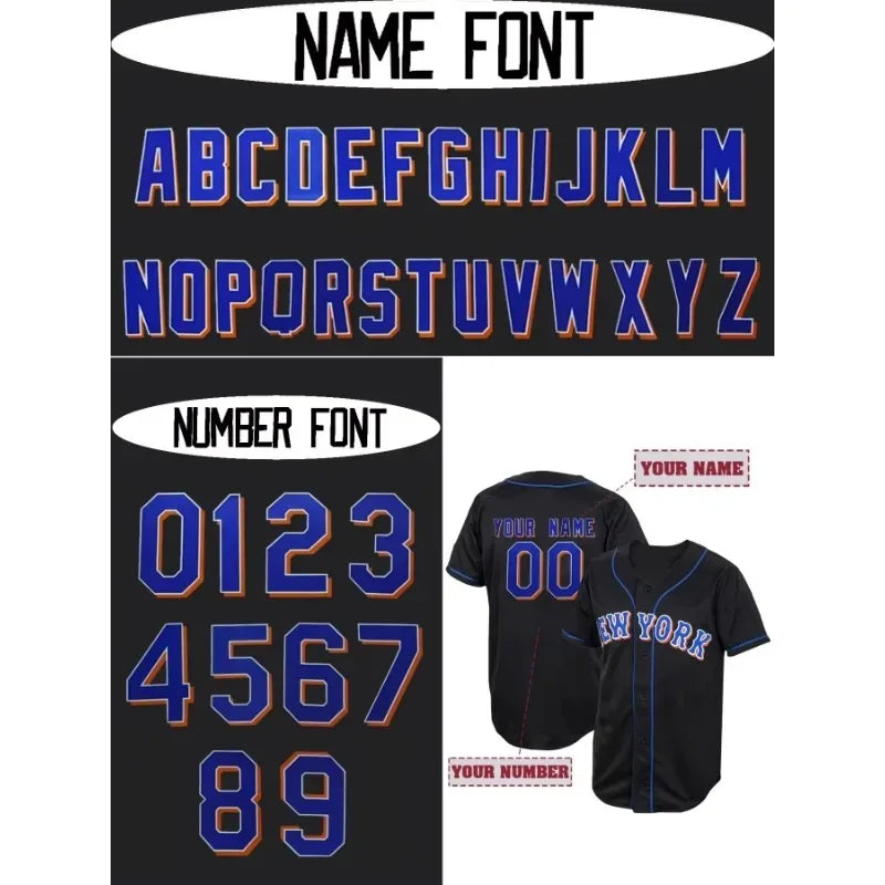 Customized Name And Number DIY Men's Embroidery Baseball Jersey New York V-Neck Personalized Short Sleeve Button Down Shirts