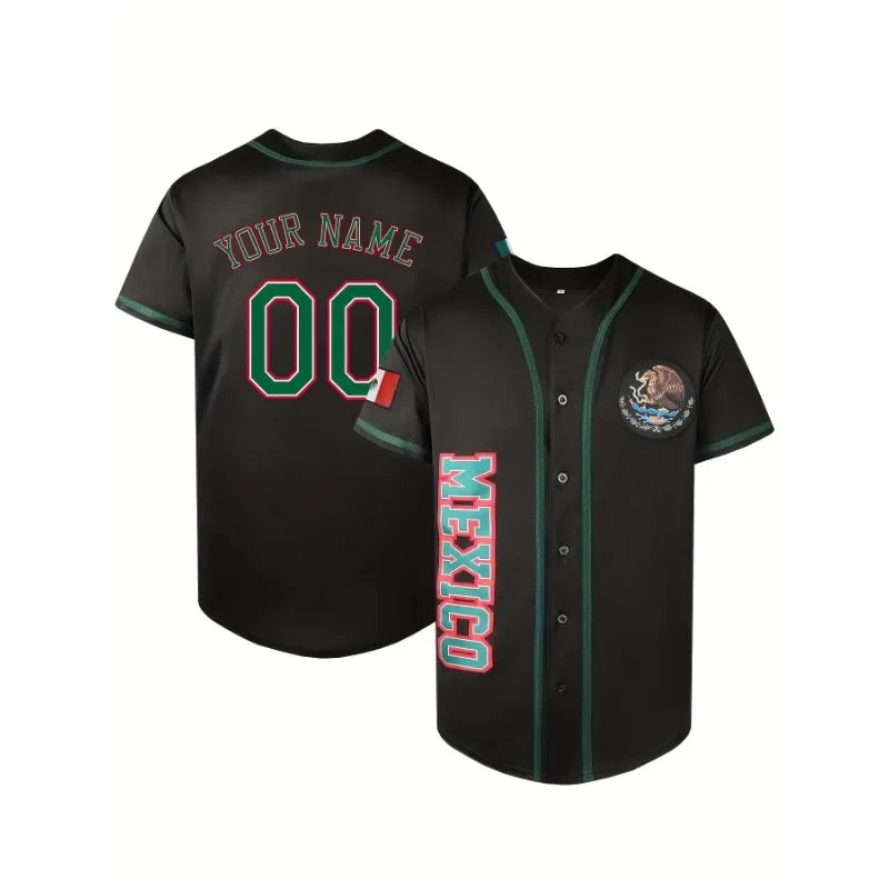 Customized Name&Number Men's Embroidery MEXICO Design Short Sleeve Loose Breathable Baseball Jersey Sports Shirt  Men Clothing