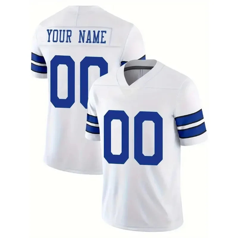 Customized Name And Number Men's Embroidered American Football Jersey Dallas White V-Neck Personalized Short Sleeved Shirt