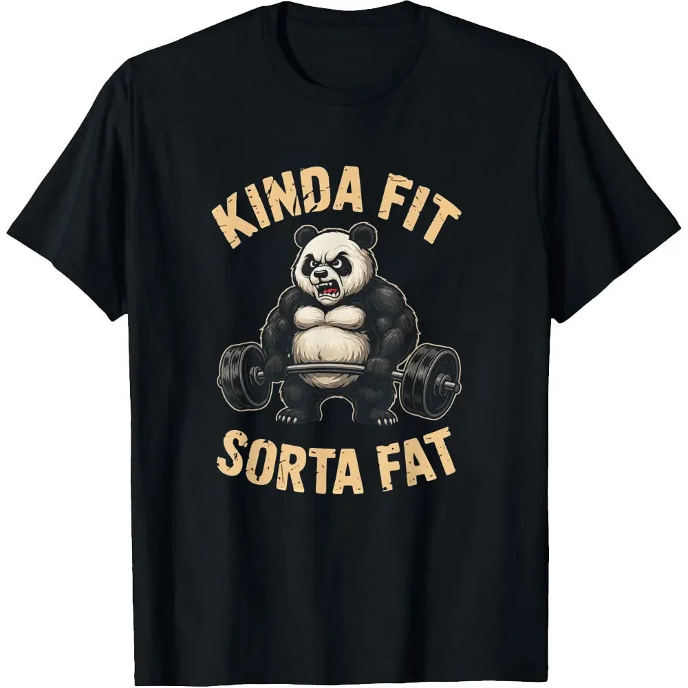 Kinda Fit Sorta Fat Panda Funny Print T-shirts Men Summer Casual Fashion High Street Gym Cotton Tops Crew Neck Short Sleeve Tees