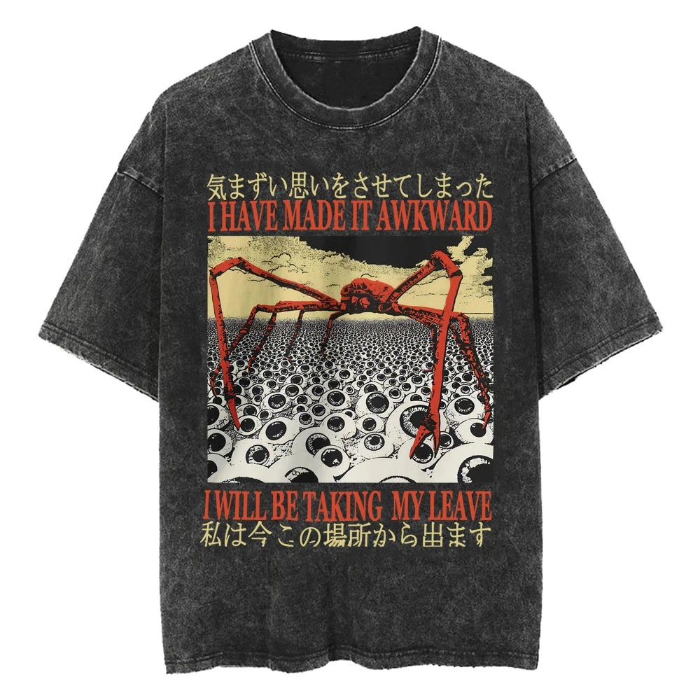 Retro Graphic Print Washed T-shirts for Women Men Summer Vintage Casual Fashion Streetwear Y2K Tops O-Neck Short Sleeve T-shirts
